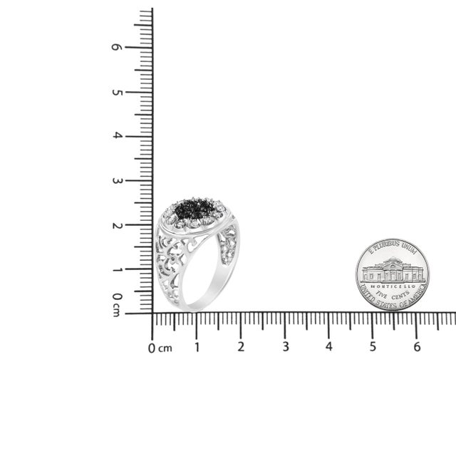 Early 21st Century .925 Sterling Silver 1/4 Cttw White and Black Treated Diamond Halo Cluster Ring for Men (I-J Color, I3 Clarity) - Size 9 For Sale - Image 5 of 5