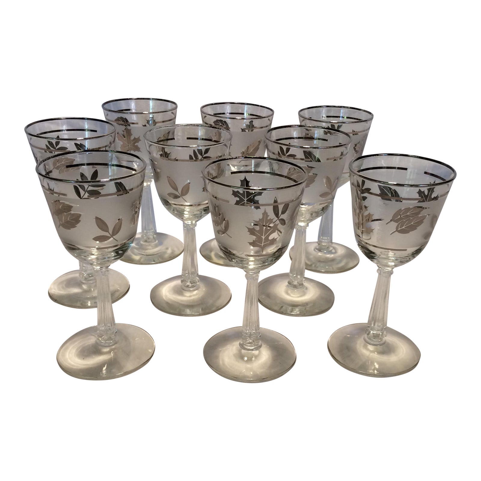 9 MidCentury Modern Libbey Silver Leaf Frosted Wine Glasses Chairish