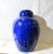 Blue Ginger Jar with white interior. Large size 14" tall and 9" in diameter. Bowl-shaped lid in matching glaze. 19th-...
