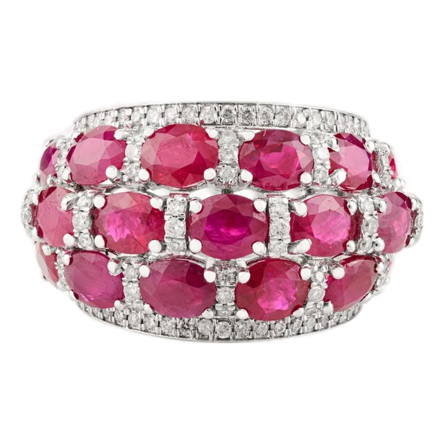 18k Gold Ruby Diamond Chunky Statement Wedding Ring Size 8 For Sale