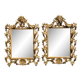Pair of Italian Florentine Carved Giltwood Mirrors 19th Century For Sale