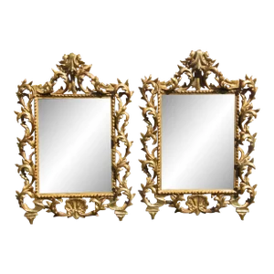Pair of Italian Florentine Carved Giltwood Mirrors 19th Century