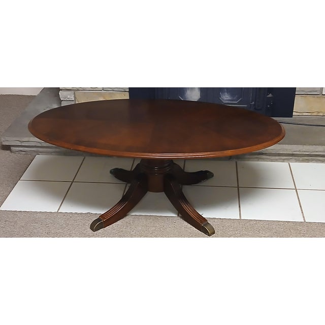 1960s Vintage Mahogany Oval Coffee Table With Brass Accents For Sale - Image 9 of 12