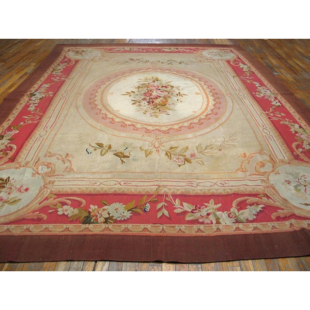 Late 19th Century French Aubusson Carpet ( 9'3" x 13' - 282 x 396 cm ) Antique Aubusson Room Size Wool Ivory Rug, Circa...