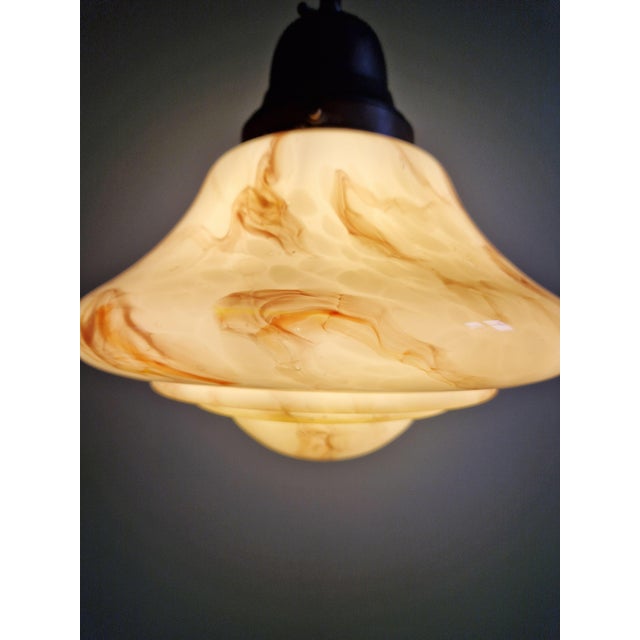 Art Deco Pendant Light in Marbled Opaline Glass from Scailmont Glassworks, Belgium, 1920s-1930s For Sale - Image 6 of 15