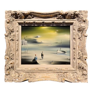 Robert Watson-Human Figures on a Surreal California Beach- Mid-Century Oil Painting For Sale