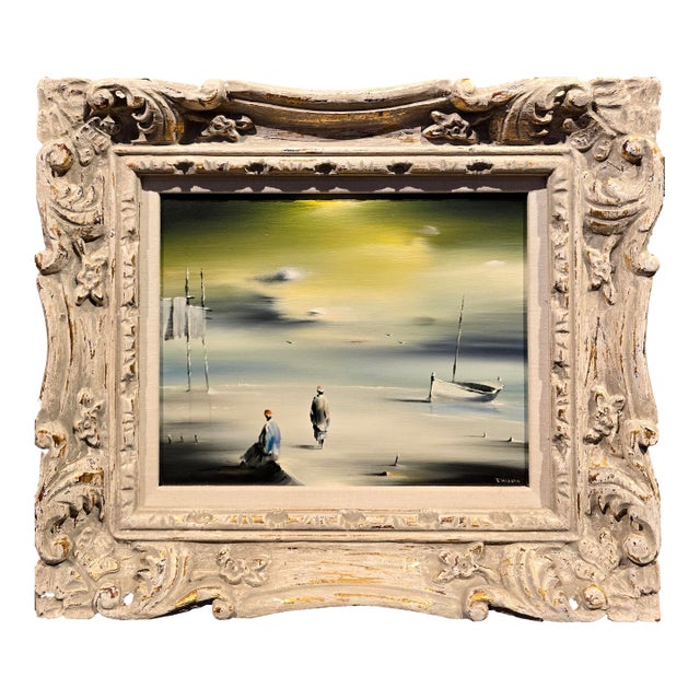 Robert Watson-Human Figures on a Surreal California Beach- Mid-Century Oil Painting For Sale