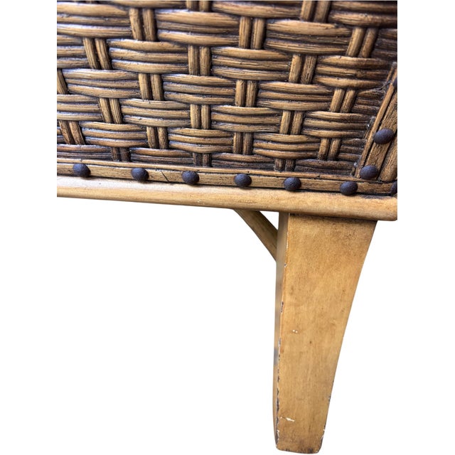 Chocolate Vintage British Colonial Tommy Bahama Style Woven Rattan Loveseat For Sale - Image 8 of 12