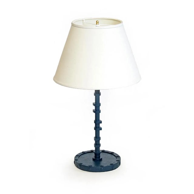 Vintage Late 20th Century Dark Blue Cam Shaft Lamp For Sale In Los Angeles - Image 6 of 6