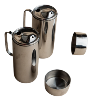 Vintage Oil and Vinegar Set in Stainless Steel with Lidded Jugs, 1980s, Set of 4