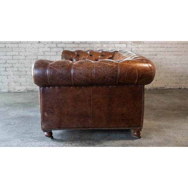 Restoration Hardware Distressed Cigar Leather Kensington Luxe Sofa For Sale - Image 12 of 17