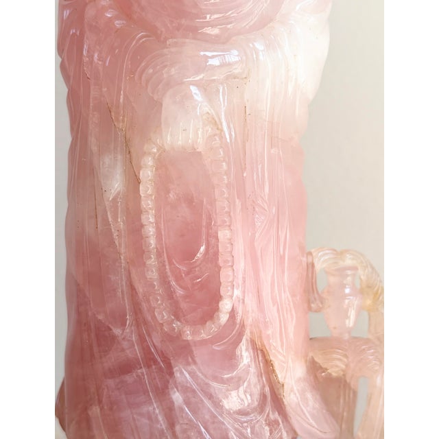 Antique Chinese Qing Dynasty Rose Quartz Guanyin Kwan Yin Figurine W/ Stand For Sale - Image 4 of 12