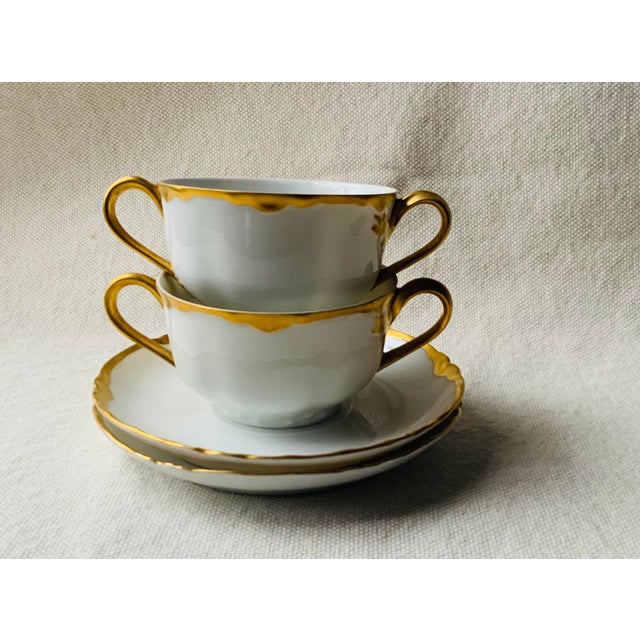 Boho Chic Pair of Antique Bavarian Porcelain Soup Bowls With Underliners - Baroque Gold Details, Paris Find For Sale - Image 3 of 15