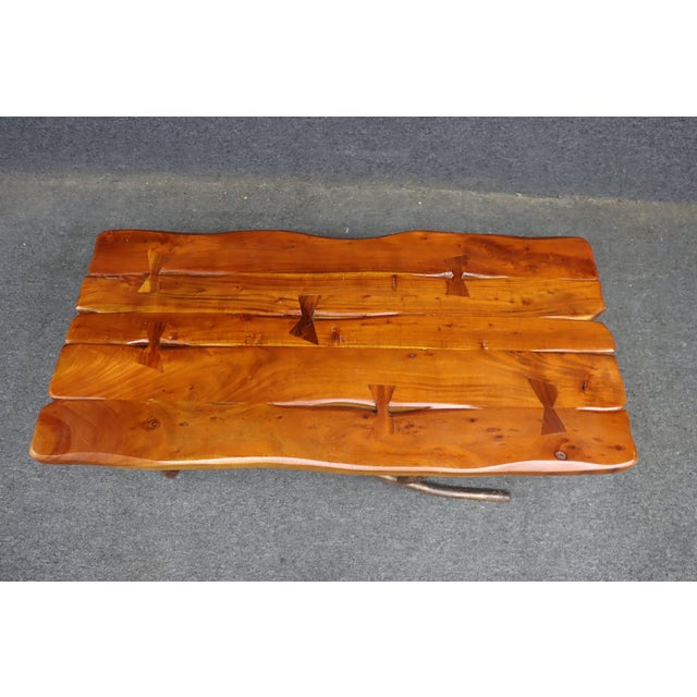 Mid-Century Live Edge Wood Coffee Table With Sculptural Iron Branch Base For Sale - Image 4 of 11