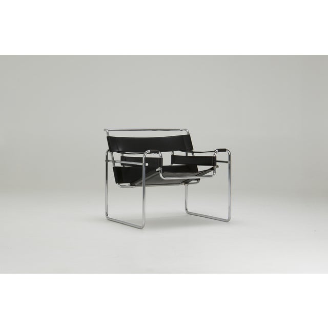 A 'Wassily' chair, designed in the 1920s by Marcel Breuer. Originally known as the 'B3', the chair was first created in...