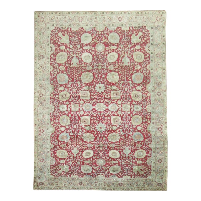 Antique Zabihi Collection Chinese Red Traditional Persian Tabriz Rug - 9'2" x 13'2" For Sale