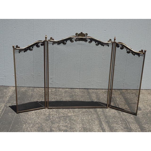 Vintage French Country Metal & Mesh Gold Fireplace Screen For Sale - Image 15 of 15