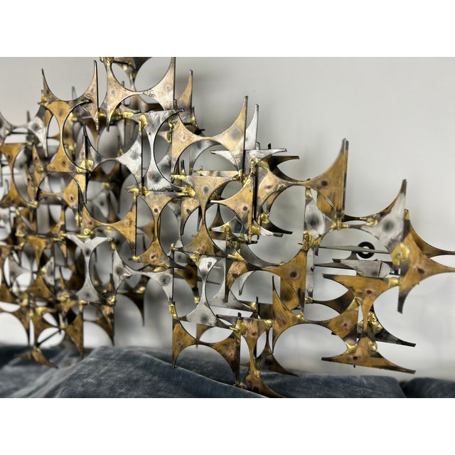 Mid-Century Modern 1970s Brutalist Openwork Geometric Welded Wall Sculpture by Marc Weinstein For Sale - Image 3 of 6