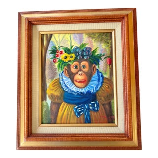Vintage Original Oil Painting of Monkey on Canvas Styled After Donald Roller Wilson For Sale