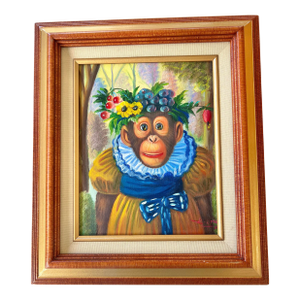 Vintage Original Oil Painting of Monkey on Canvas Styled After Donald Roller Wilson