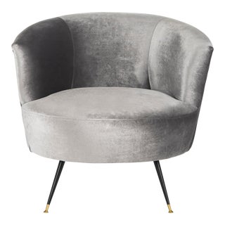 Velvet Retro Mid Century Accent Chair in Grey For Sale