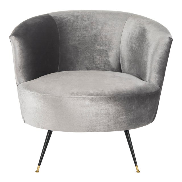 Velvet Retro Mid Century Accent Chair in Grey For Sale