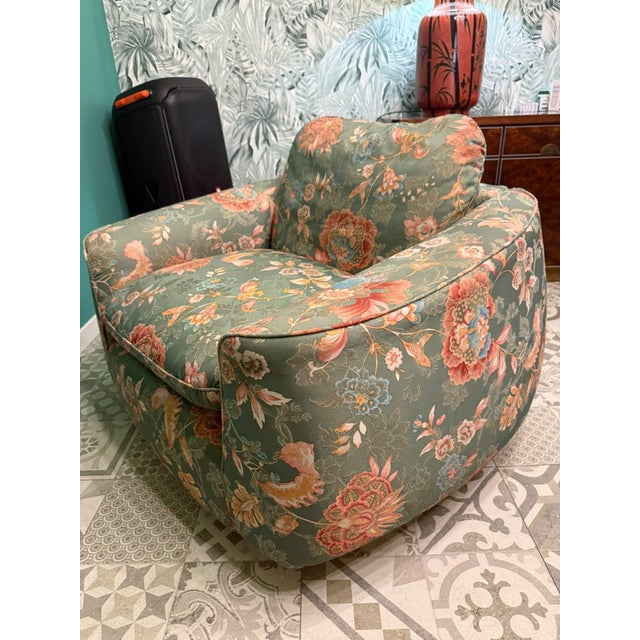 Art Deco Chairs in Floral Silk Fabric with Brass Base, 1940, Set of 2 For Sale - Image 6 of 17