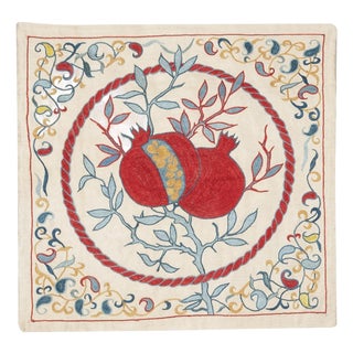 20"x20" 100% Silk Embroidered Cushion Cover. Pomegranate Design Lace Pillow For Sale