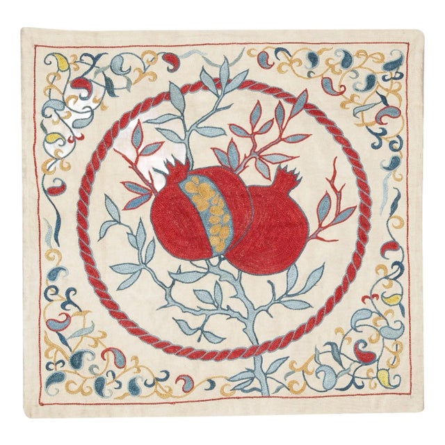 20"x20" 100% Silk Embroidered Cushion Cover. Pomegranate Design Lace Pillow For Sale
