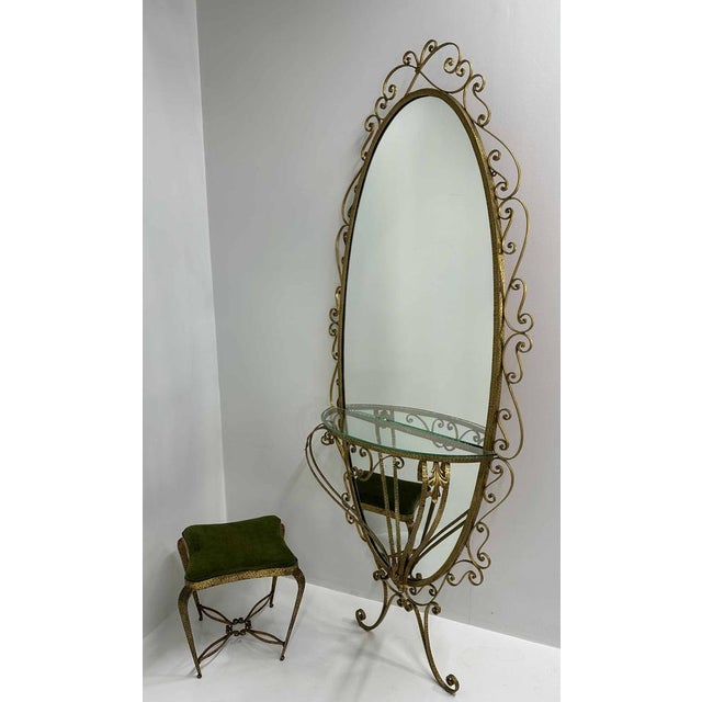 Italian Wall Mirror Console and Pouf attributed to Pierluigi Colli, 1960s, Set of 2 For Sale - Image 10 of 12
