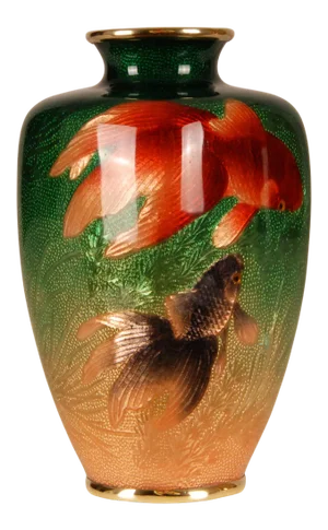 Antique Japanese Ginbari Vase Cloisonne Enamel Koi Fish Vase Meiji Period Art Nouveau