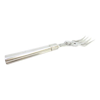 Fish Serving Fork in Cut Silver with Engravings and Grooves on the Handle For Sale