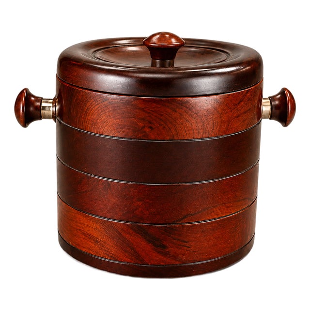1960s Brazilian Modern Rosewood Ice Bucket with Sculptural Turned Handles For Sale