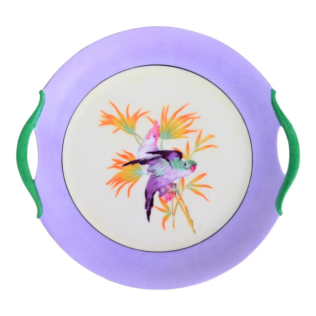 Antique Lilac Moschendorf Bavaria Cake Plate With Parrots For Sale