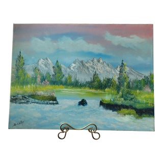 1970s S. LeRoy Original Oil on Canvas River Landscape Painting Signed Unframed Trees For Sale