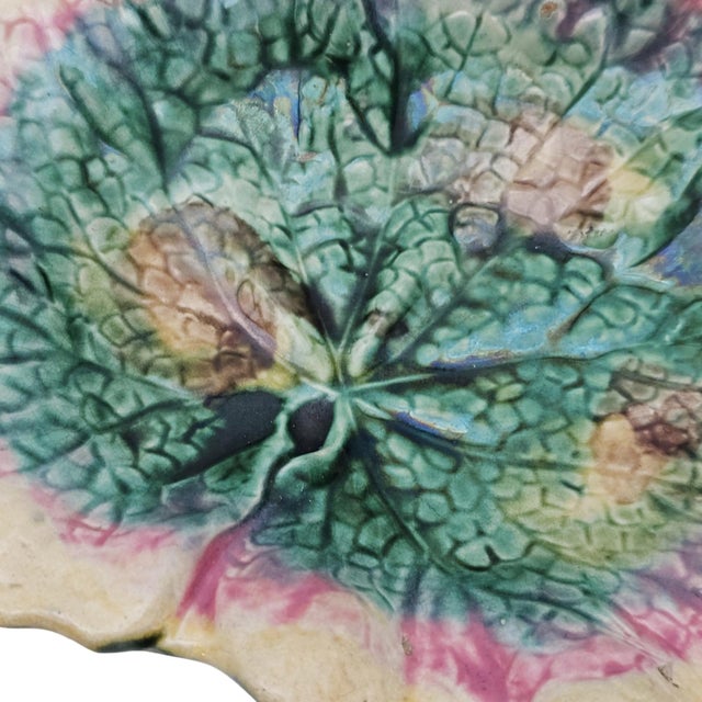 Griffin Smith & Hill Etruscan Majolica Begonia Leaf Plate 9.25" For Sale - Image 12 of 14