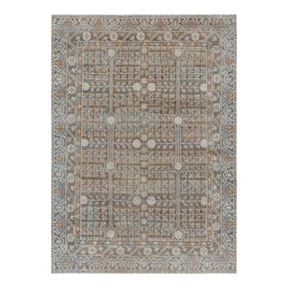 Rug & Kilim’s Modern Block Print Rug in Teal Blue with Geometric-Floral Patterns - 3x16 For Sale