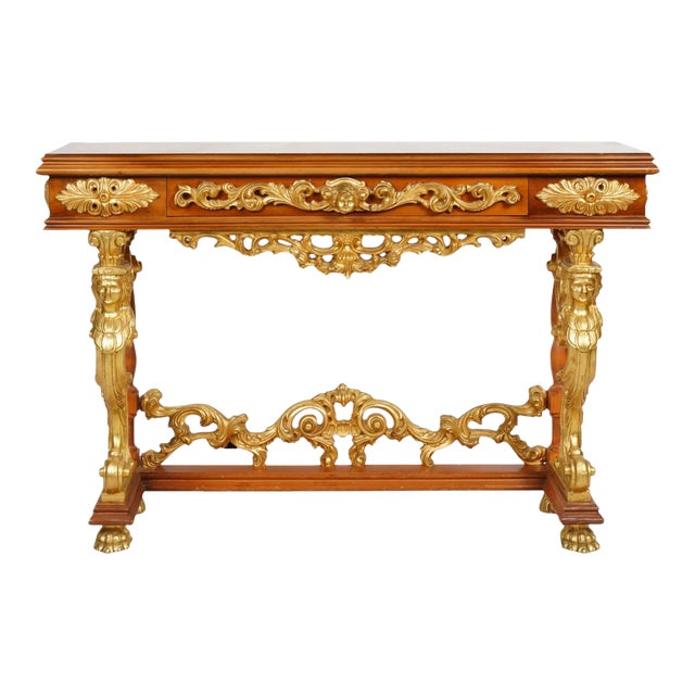 Antique Regency Style Giltwood & Mahogany Figural Console Table For Sale