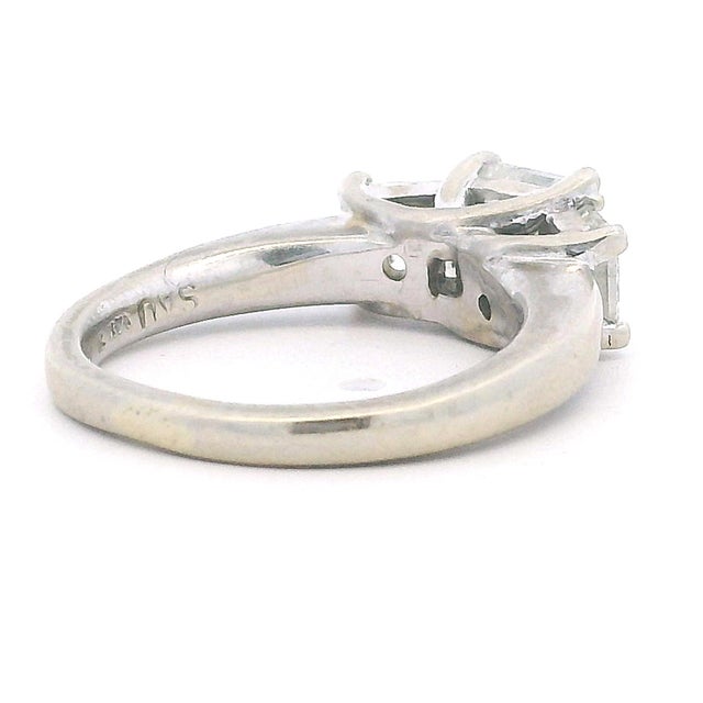 1990s Vintage Three-Stone Princess Cut Diamond Ring, 14k White Gold, 1.75 Carats, Size 4.5 For Sale - Image 5 of 11