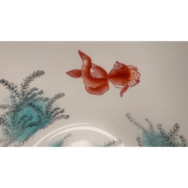 Vintage Chinese Famille Rose Porcelain Fishbowl Planter With Hand-Painted Goldfish Interior For Sale - Image 11 of 12