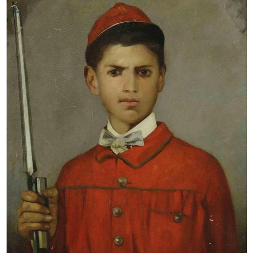 Young Garibaldine is an original modern artwork realized by Artist of XIX century. Mixed colored oil on canvas Fair...
