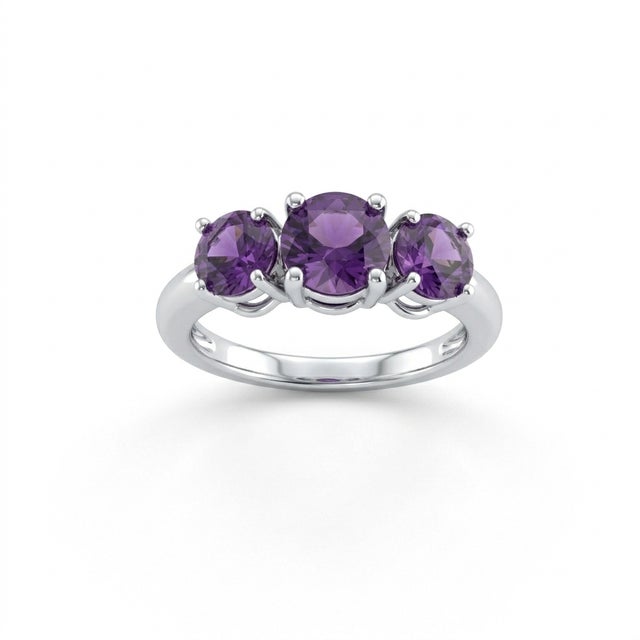 Contemporary Amethyst Trio Gemstone Ring, February Birthstone Ring Us 7 For Sale - Image 3 of 3
