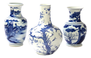 Set of Two Chinese Blue & White Porcelain Vases. (The Central Vase Is Sold)