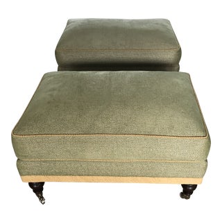 Contemporary Custom Ottomans Turned Mahogany Legs Nickel Clastors - a Pair For Sale