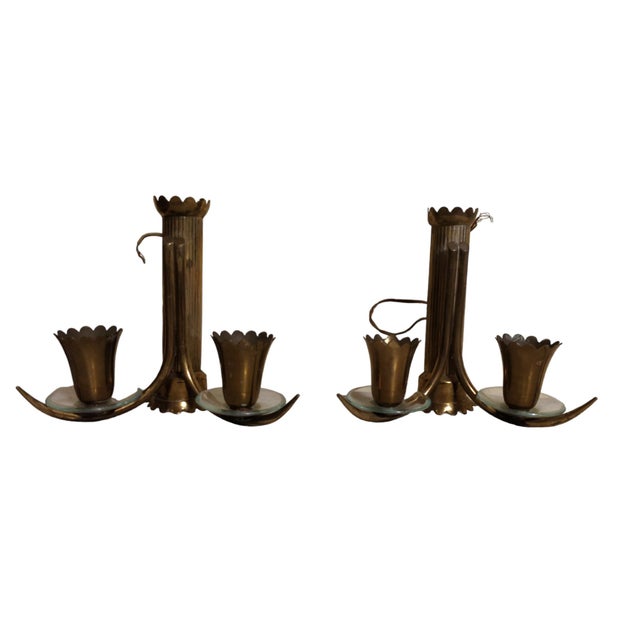 1950s Brass Wall Lamps with Cut Glass, Italy, 1950s, Set of 2 For Sale - Image 5 of 17