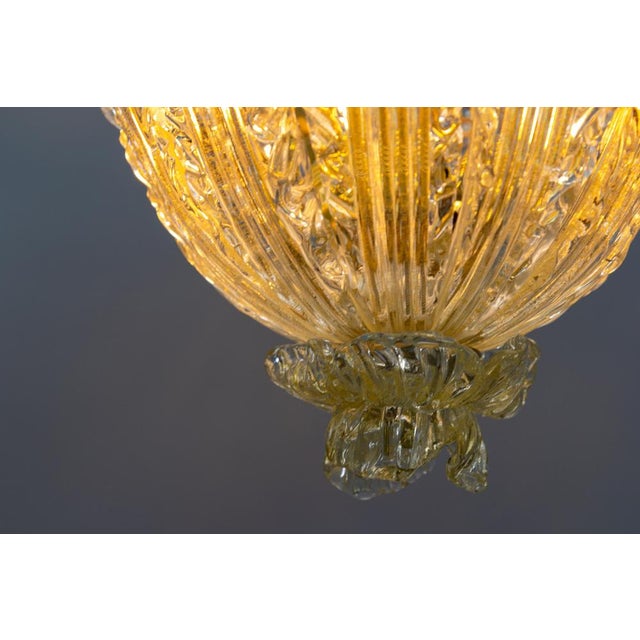Mid-Century Italian Murano Glass Gold Inclusion Foliage Pendant Light, 1950s For Sale - Image 9 of 18