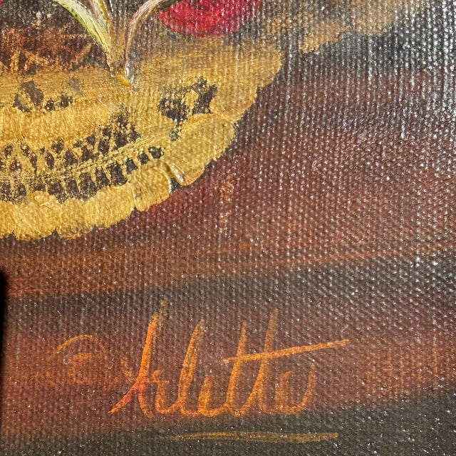 1980s Fruit Still Life Oil Painting in Ornate Gilt Frame, Signed For Sale - Image 5 of 11