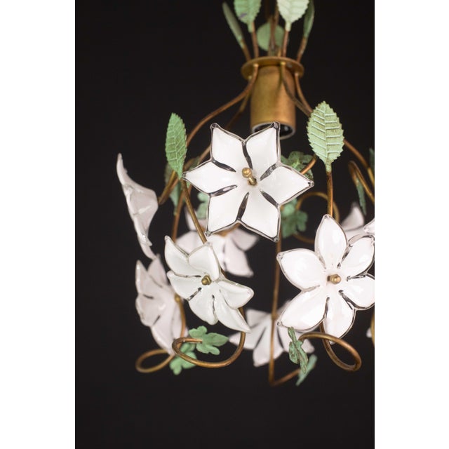 Vintage Murano Style Chandelier White Flowers, 1980 For Sale - Image 6 of 10