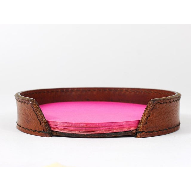 Mid-Century Brown Tan Leather Note Dispenser Holder attributed to Carl Auböck, Austria, 1950s For Sale - Image 11 of 18