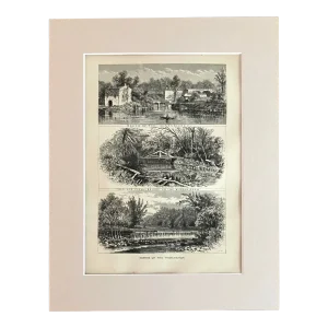 Antique 1874 Wood Engraving "Scenes on the Wissahickon" PA in 11x14 Mat